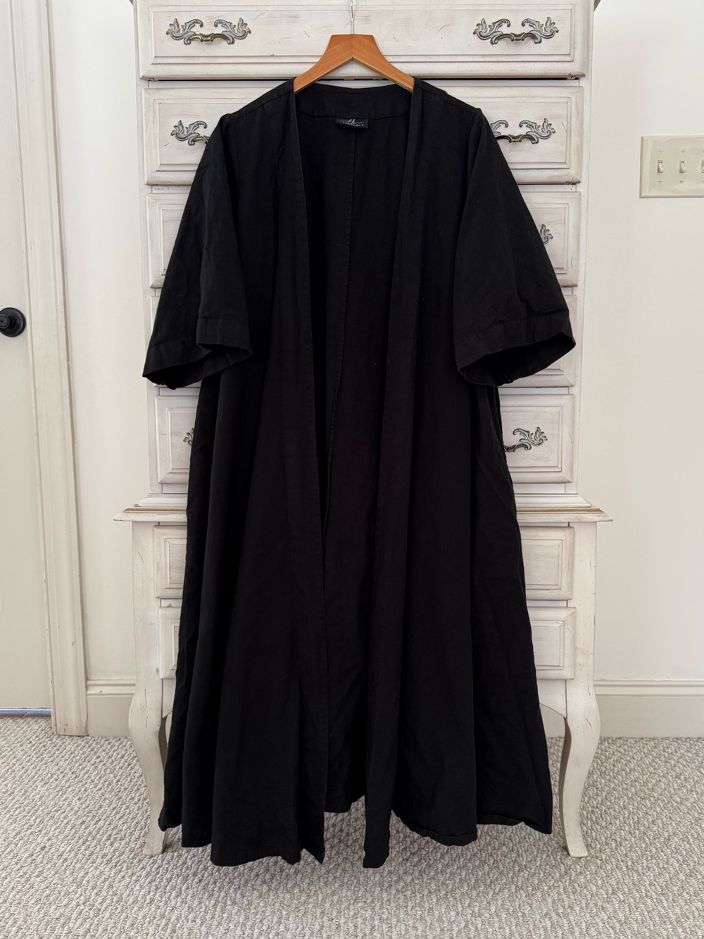 Turn Black Linen Lagenlook Duster Kimono Cardigan